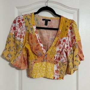 Floral Yellow Orange V Neck Crop Top - Forever 21